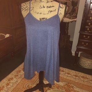 Heather blue long tank top.